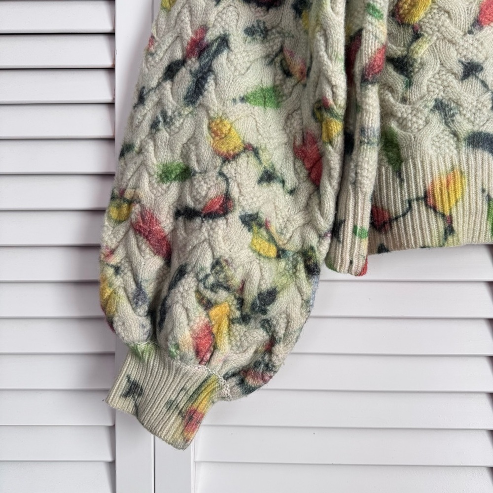 Anthropologie Catch of the Day Lambswool Cable Knit Sweater V-neck Birds Medium - Picture 6 of 10